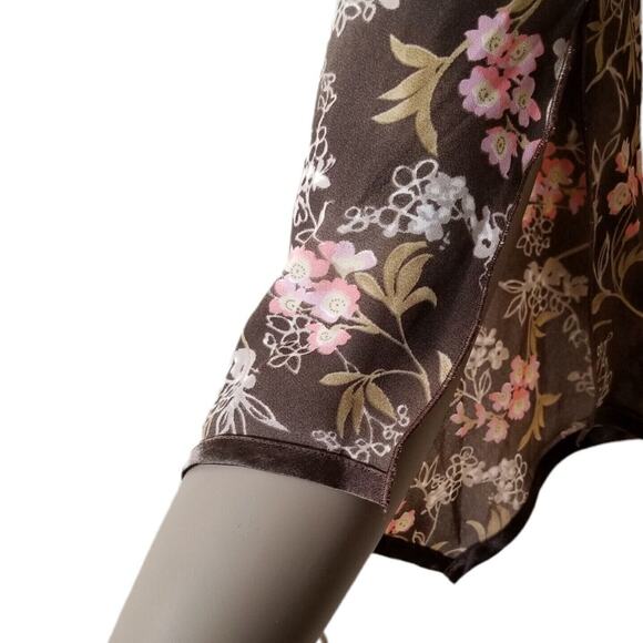 Vtg Dress-U-II By Sharon Blouse Womens 3X Plus Brown Pink Floral Asymmetrical - Picture 12 of 16